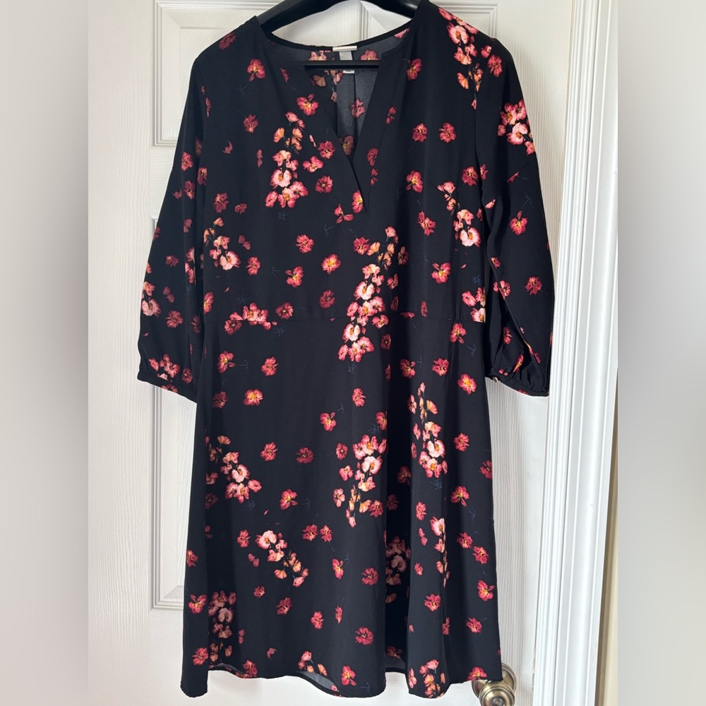 a new day Black Dress with Pink Floral Pattern
